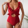 thumbnail image 2 of WAYUTE Womens One Piece Swimsuits Swimsuit for Ruffle Bathing Suit V Neck Ruched Swim Suit Cutout Swimwear, 2 of 7
