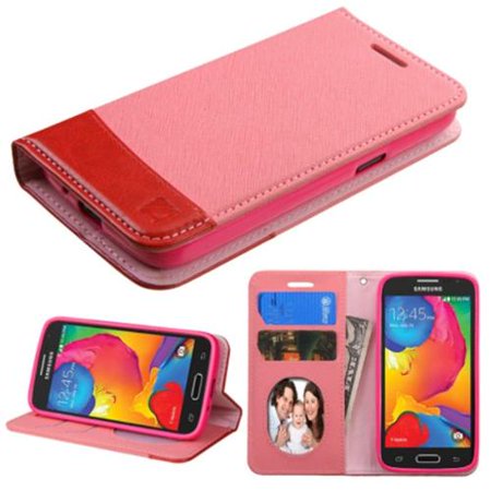 Samsung Avant Phone Wallet Case Insten Folio Leather Wallet Fabric Case with Stand & Photo Display For Samsung Galaxy Avant - Pink/Red ()