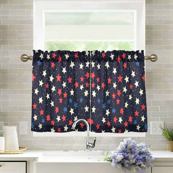 Yayeee Kitchen Curtains Tier Pair Light Filtering 27"x24" Rod Pocket Short Cafe Window Panel, Red Starry Pattern