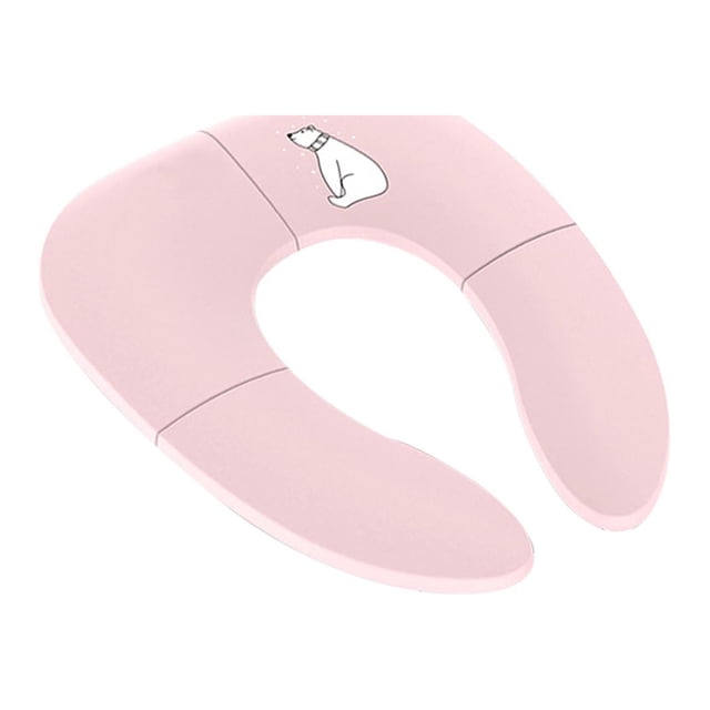 Asiento de inodoro plegable con anillo para orinal, funda para inodoro, almohadilla para viajes, para niñas pequeñas y niños Rosado
