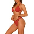 thumbnail image 4 of INSPIRE CHIC Women's Halter Underwire Ribbed Bikini Sets, 2 Piece Double Straps Tie Back Triangle Bottoms Swimwear Bathing Suits Large Red, 4 of 5