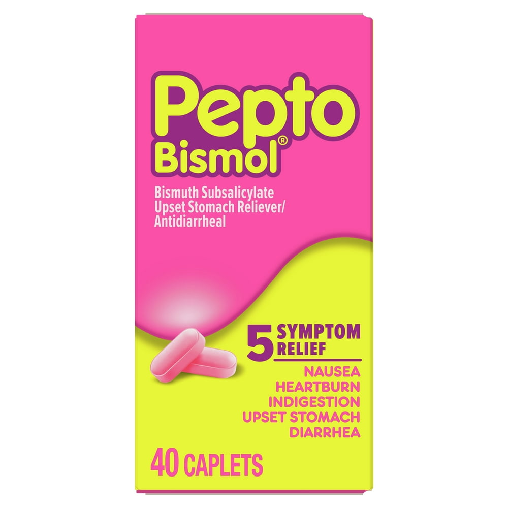 Pepto Bismol 5 Symptom Stomach Relief Caplets, 40 Ct