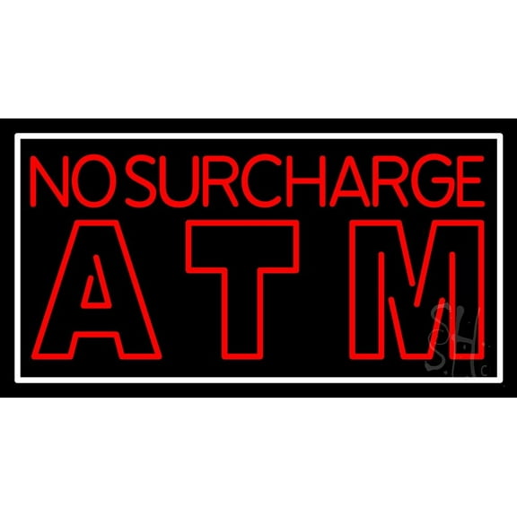 No Surcharge Atm LED Neon Sign 20 x 37 - inches, Black Square Cut Acrylic Backing, with Dimmer - Bright and Premium built indoor LED Neon Sign for Defence Force.