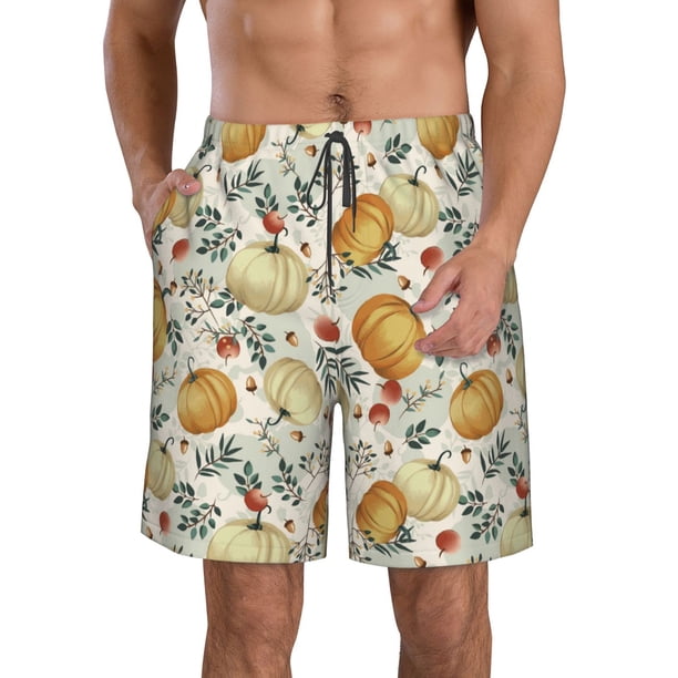 Fotbe Autumn Pumpkins Leaves Trajes de Baño Estampados para Hombre, Shorts de Verano de Secado Rápido, Ropa de Playa, Bañadores-XX-Large