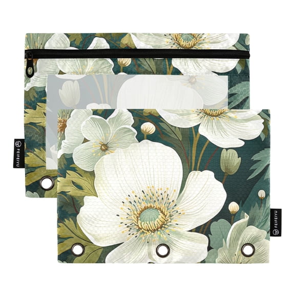 2 Pack Pencil Pouch for 3 Ring Binder Zipper Pencil Case Blooming Flowers Clear Window Pencil Bag Organizers