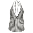 thumbnail image 4 of DHFJKG Women's Sexy Halter Backless Tank Top Striped Deep V Neck Lace Up Crop Cami Shirts Summer Beach Vacation Clothes Stylish Tops, 4 of 7