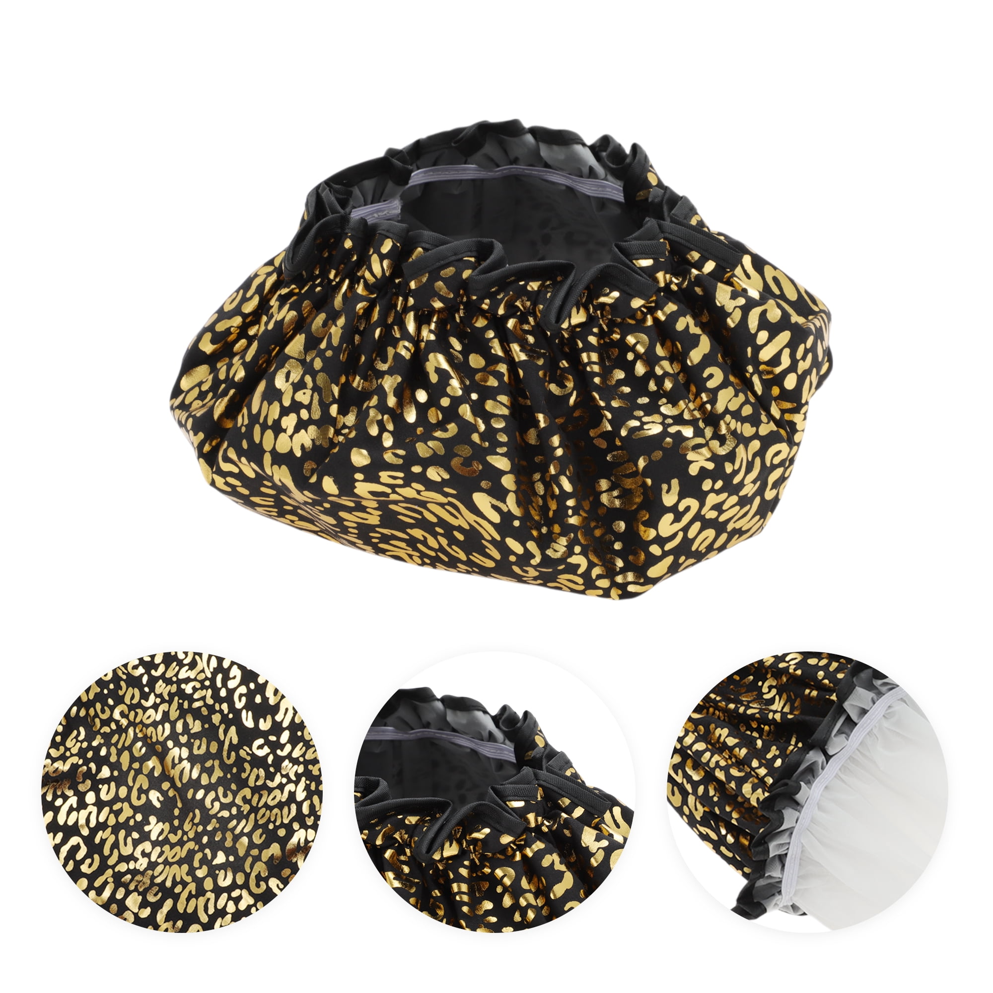 Unique Bargains Reusable Leopards Spots Shower Cap 3 Pcs Black