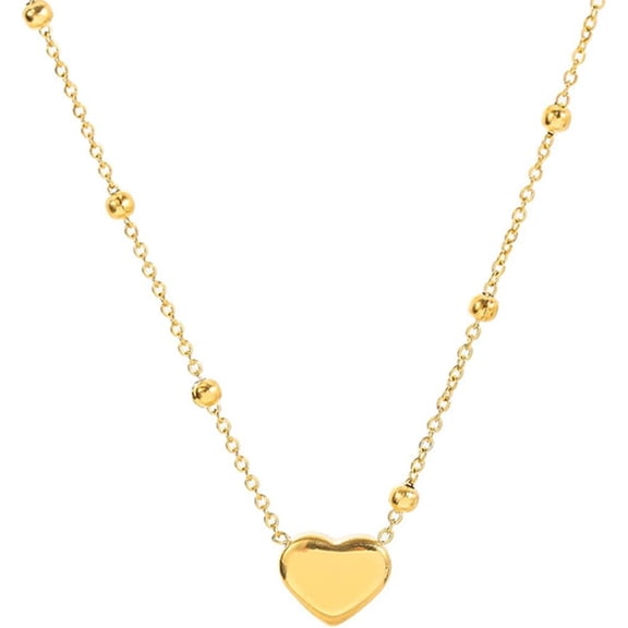 Stainless Steel Heart Charm Beaded Chain Classic Plain Wedding Statement Collar Necklace