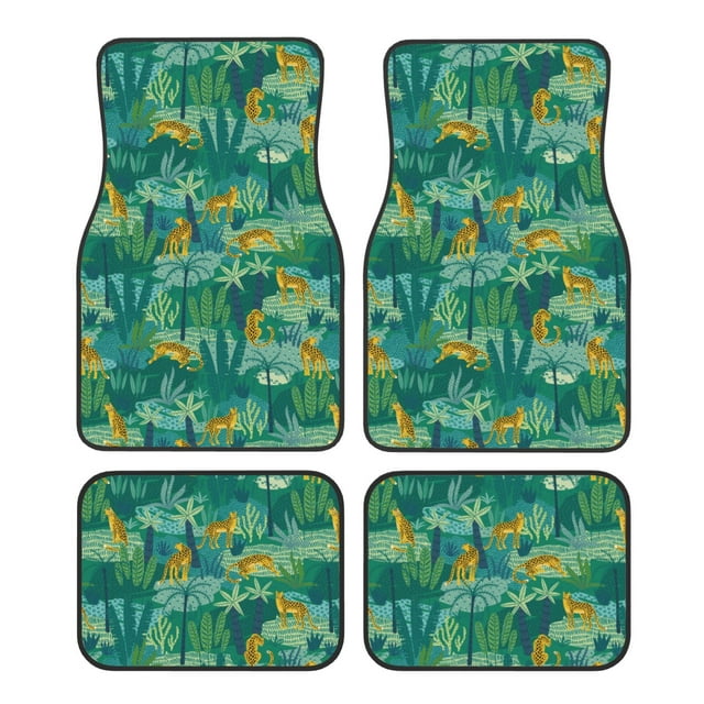 Disketp Jungle Leopard for Crystal Velvet Car Mats Four-Piece Set,All-Season Automotive Protection, Vehicles, Cars, Trucks, and SUVs,Anti-Slip Design
