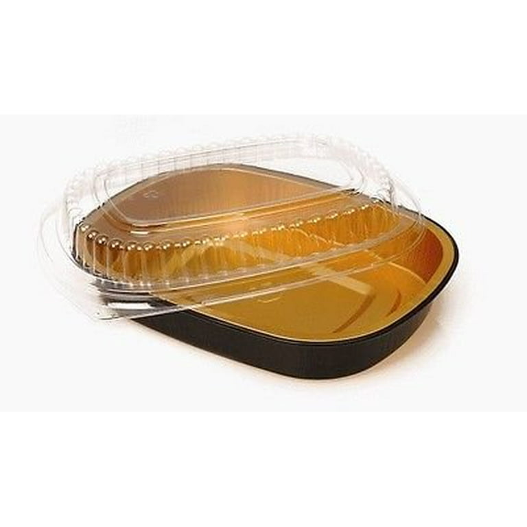 1 lb. Mini Oblong Black and Gold Foil Pan w/Clear Dome Lid 20/PK