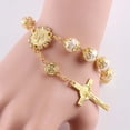 thumbnail image 3 of Pulsera de rosario con cruz cristiana y perlas artificiales, joyería para mujeres y niñas (plateada), 3 of 8