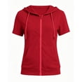 thumbnail image 6 of BODOAO Zip Up Sweatshirts for Women Short Sleeve Lightweight Hoodie Jacket with Drawstring Hood and Front Pockets, Relaxed Fit Casual Summer Outerwear for Travel Red L, 6 of 6
