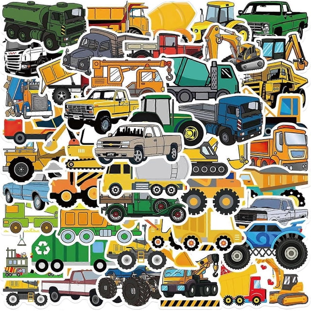 50 Pcs Engineering Vehicle Stickers,Transportation Vehicle Stickers for Boys, Vinyl Waterproof Stickers for Book Luggage Phone Skateboard Laptop