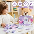 thumbnail image 7 of Joyfy Unicorn Tea Party Set for Girls, Pretend Tin Teapot Set with Teapot, Cups, Plates, Carrying Case, Princess Tea Time Play Kitchen for Christmas Birthday Gift, 7 of 7