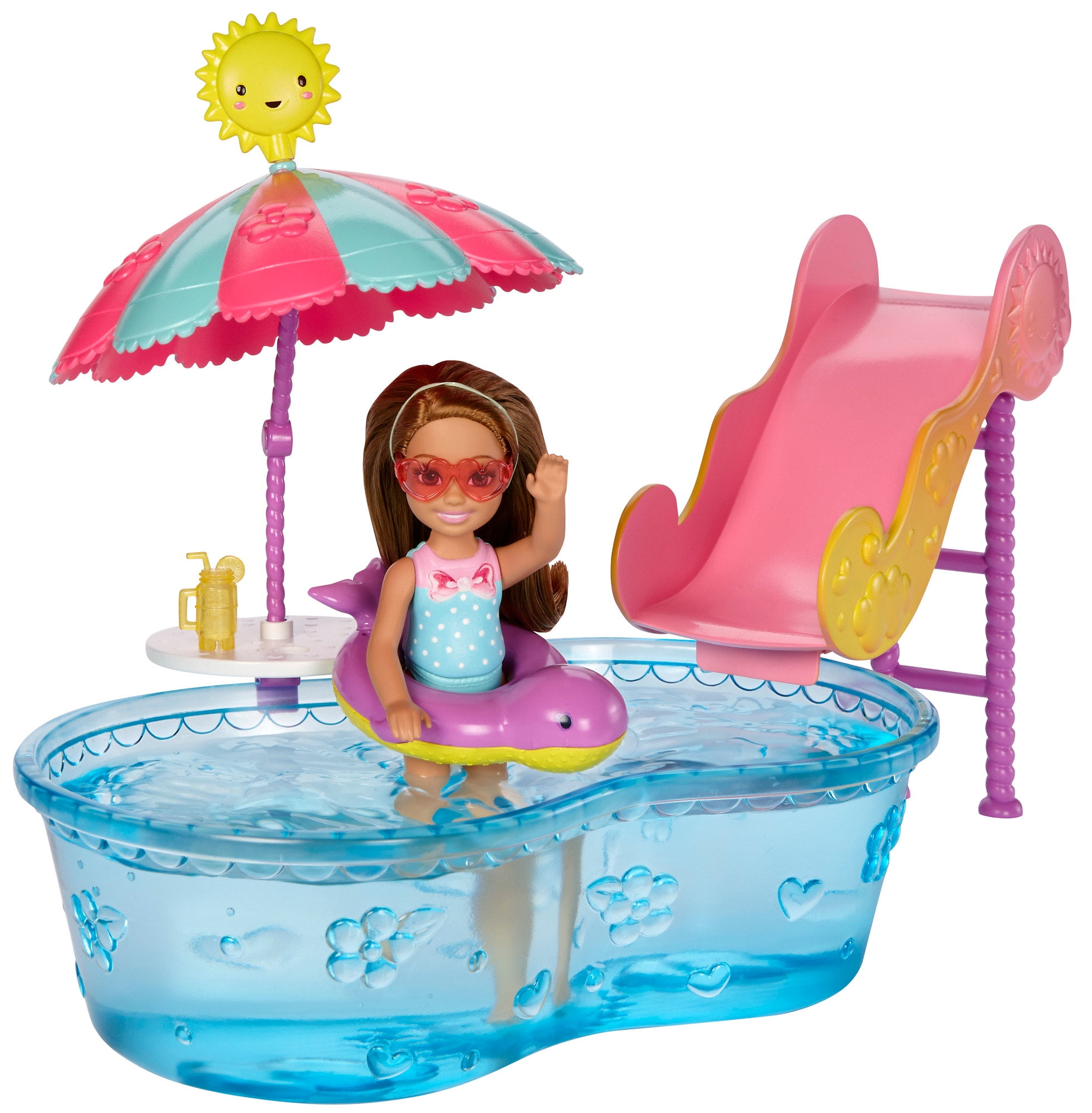 Barbie Glam Pool Fun doll activity Child Kids waterslide chair smoothies Toys 2 