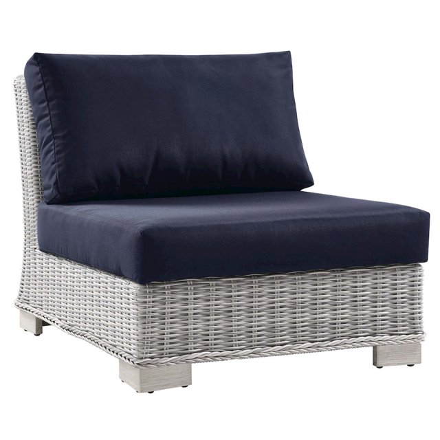 Modway Conway Outdoor Patio Wicker Rattan Armless Chair in Light Gray Navy