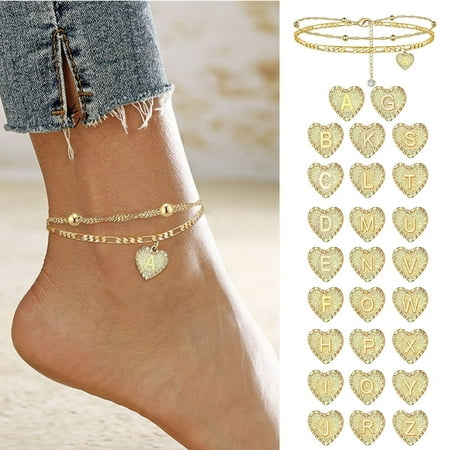 

1PC Heart Initial Ankle Bracelets for Women Gold 26 Letters Love Anklet Women s Foot Chain Heart-Shaped Double-Layer Anklet Bracelets for Women Jewelry Gifts