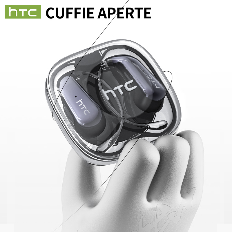 HTC NE38 Wireless Bluetooth 6.0 Open-Ear Earbuds, AI Translator, Noise-Cancelling Headphones, 130+ Languages, 40H Playtime, IPX5 Waterproof, Black+Earbud Case
