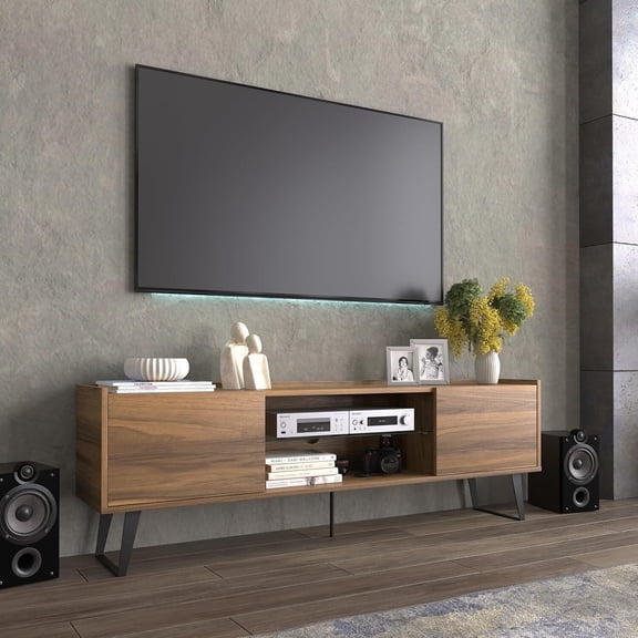 Modern TV Stand for 65-80 Inch TVs|Entertainment Center Walnut