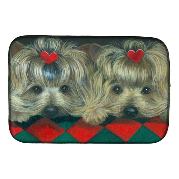 Yorkshire Terrier Yorkie 2 Hearts Dish Drying Mat