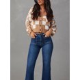 thumbnail image 5 of RWJDXD Womens Plaid V Neck Crop Cardigan Sweaters Button Down Long Sleeve Cable Knit Tops Checkerboard Sweaters loose, 5 of 5