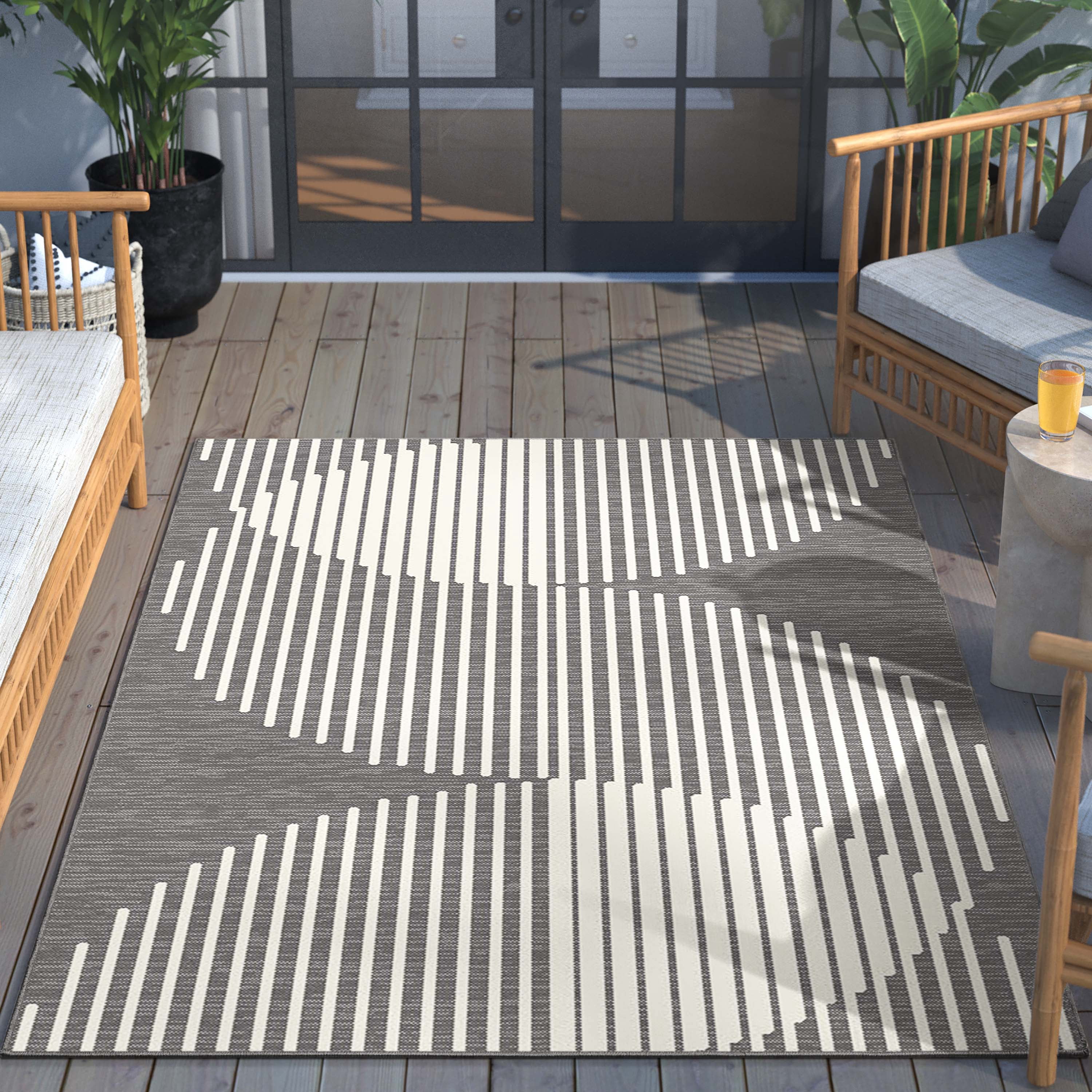 Well Woven Medusa Alder Modern Geometric Ivory Grey 7'10" x 9'10" Indoor Outdoor Area Rug