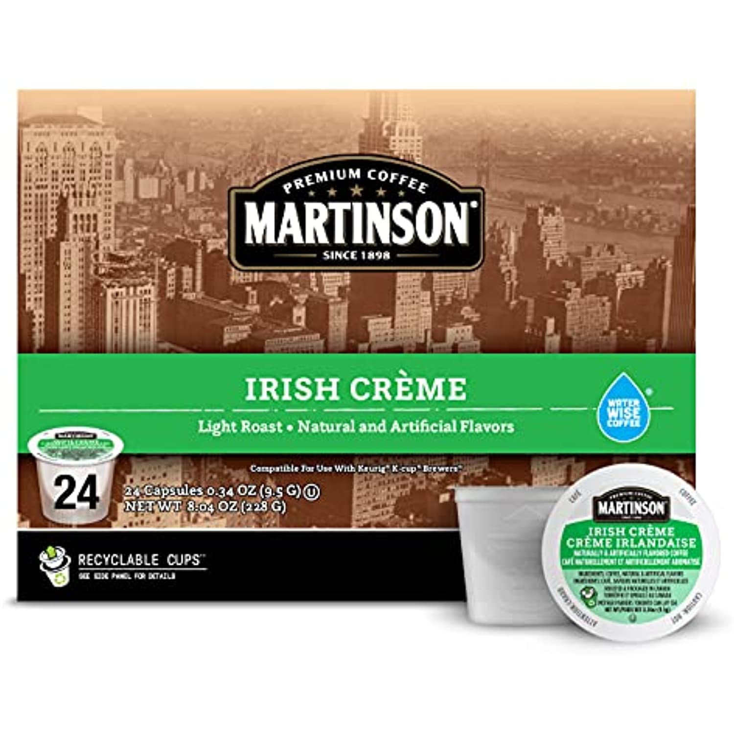Martinson Single Serve Coffee Capsules, Irish Creme, Compatible With Keurig K-Cup Brewers, 24 Count