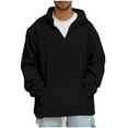 thumbnail image 2 of CaComMARK PI Mens Fleece Sherpa Sweatshirt 1/4 Zipper Casual Loose Solid Pullover Kangaroo Pocket Fall Winter Unisex Tops Black 10(L), 2 of 7