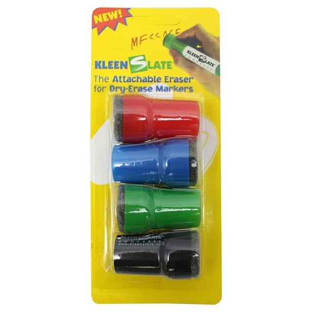 Kleenslate Concepts KLS0832-6 Attachable Erasers for Dry Erase for Large Barrel Marker Carded - 4 Per Pack - Pack of 6