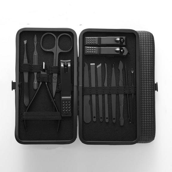 Xukmct 15 Pcs Professional Manicure Kit Nail Clippers Set Stainless Steel Pedicure Tools Nail Kit Men Grooming Tool, Black
