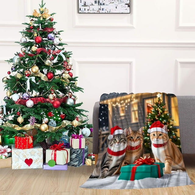 Christmas Blanket Christmas Cat Blanket Christmas Winter Blanket Leisure Soft Blanket Warm Nap Blanket Snogging Blankets Christmas through Blanket Twin Blanket Size Soft Large Blankets Double Blanket