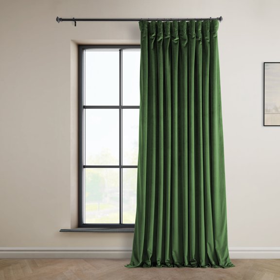 Half Price Drapes Eden Green Extra Wide Plush Velvet Room Darkening Curtains (1 Panel), 100W X 84L