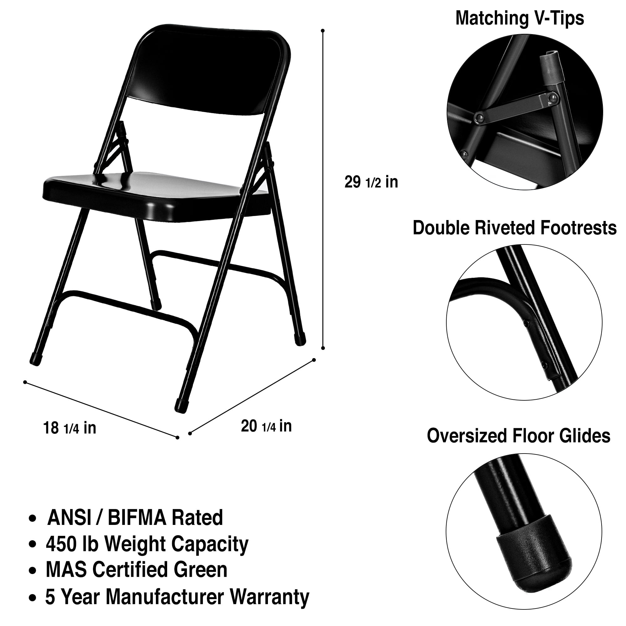 Hampden Furnishings Bernadine Collection Steel Double Hinge Folding Chair, Black, 4 Pack