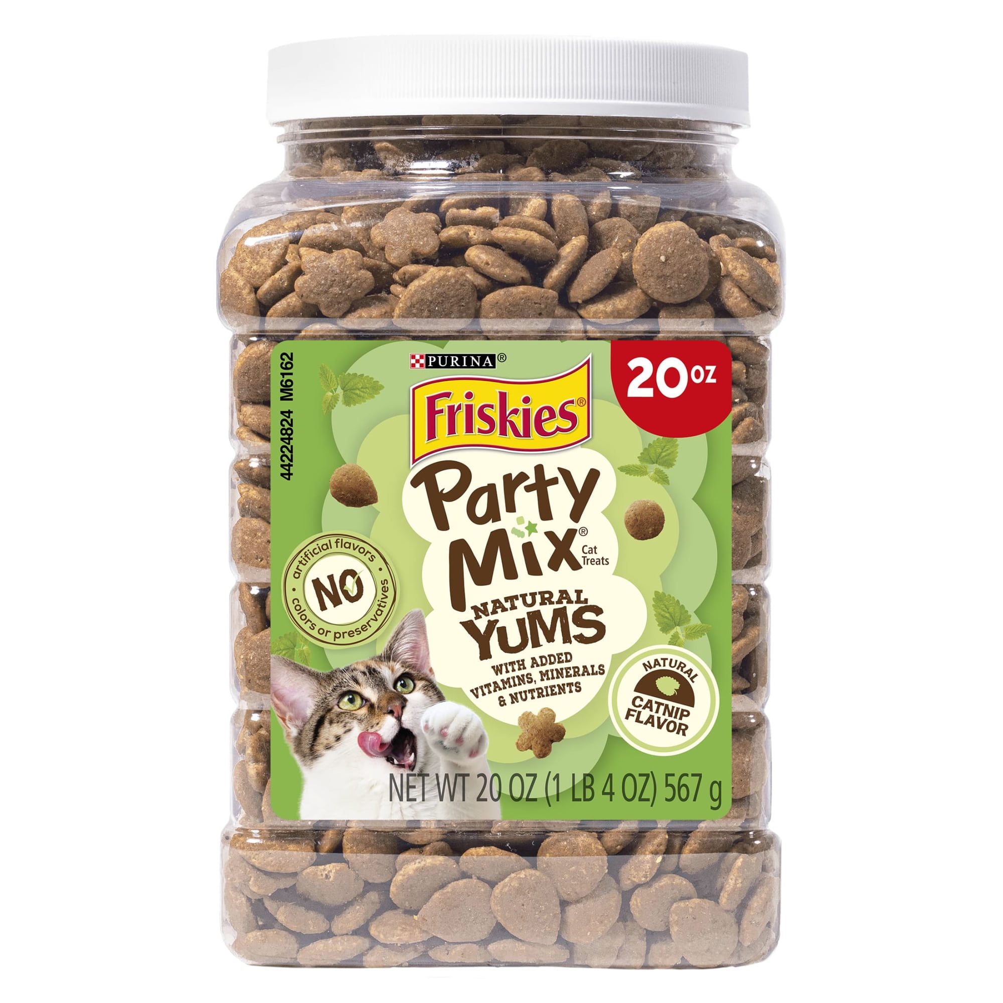 Purina Friskies Party Mix Natural Cat Treats, Natural Yums Catnip Flavor, 20 oz Canister, 3 Pack