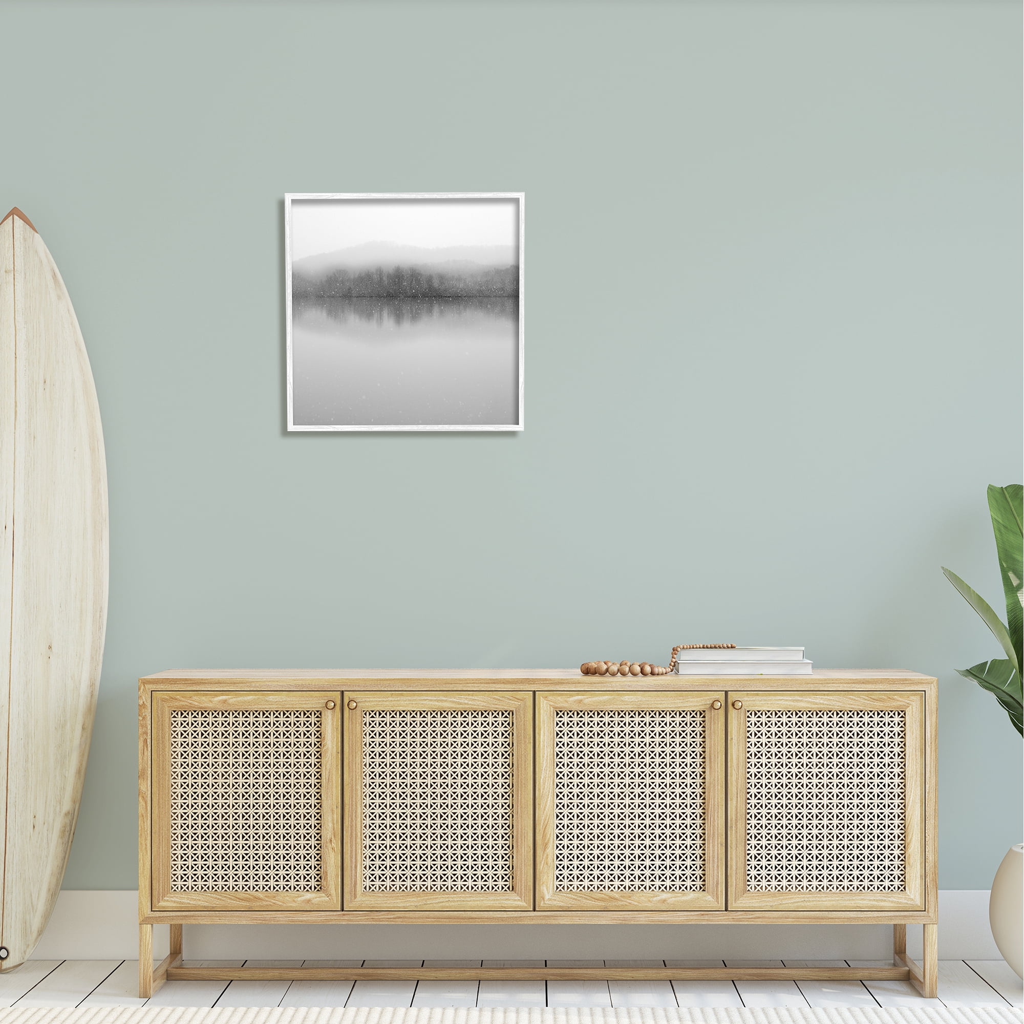 Stupell Mountainous Lake Trees Reflection Landscape Photography White Framed Art Print Wall Art