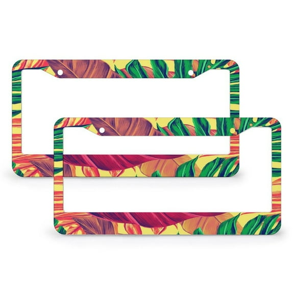 2 Pieces Colorful Monstera Tropical Leaves License Plate Frame Summer Decorative License Plate Frame License Plate Shield Frame Aluminum Metal 2 Holes for Girl Women Men Vehicles