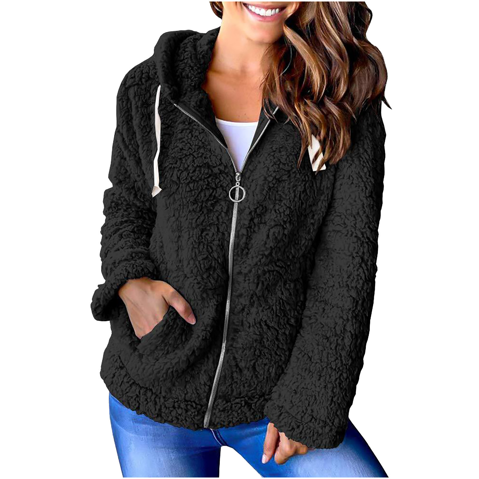 Viikei Women Coats Clearance Women's Solid Zippered Cardigan Hooded