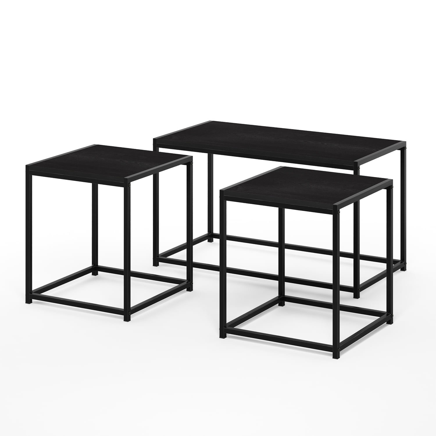 Furinno 3-Pcs Modern Wood and Metal Living Room Table Set, Americano / French Oak Grey