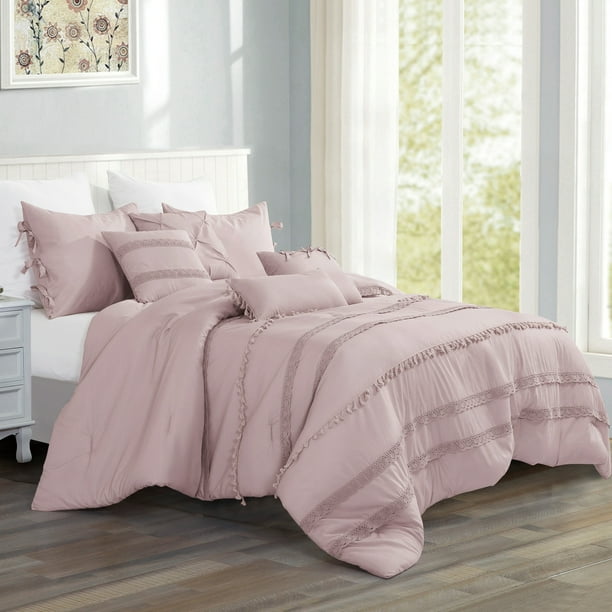HGmart 7 Piece Bedding Comforter Set Queen Size, Pink