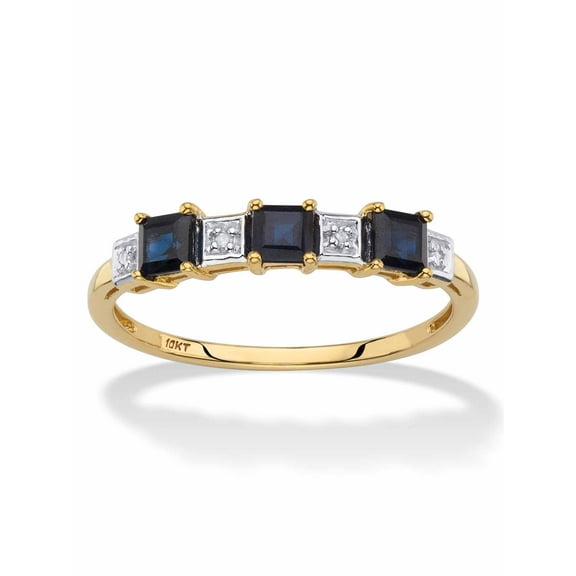 Genuine Blue Sapphire and Diamond Accent Princess-Cut Ring .76 TCW in Solid 10k Yellow Gold