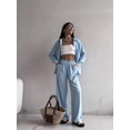 thumbnail image 3 of 2 Piece Outfits for Women Casual Lounge Sets Long Sleeve Button Down Shirts and Wide Leg Pants Sets Light Blue XXL, 3 of 8