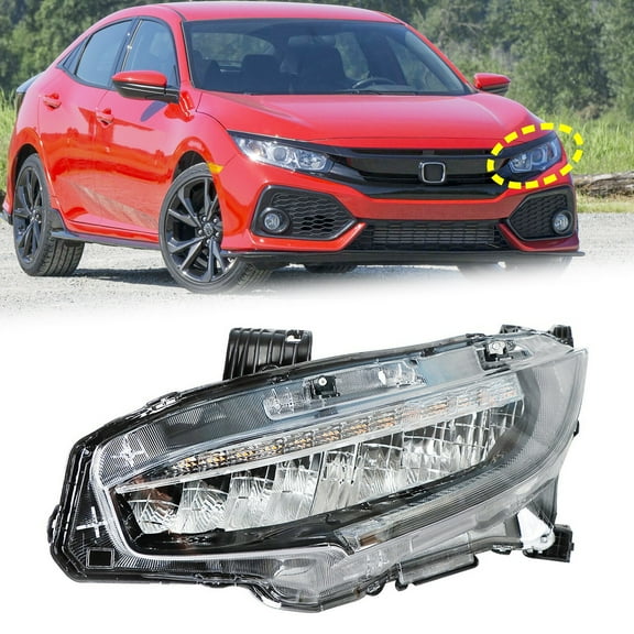 Fit for 16-19 Civic Headlight Housing Assembly LH Headlamp, Front Left Driver Side