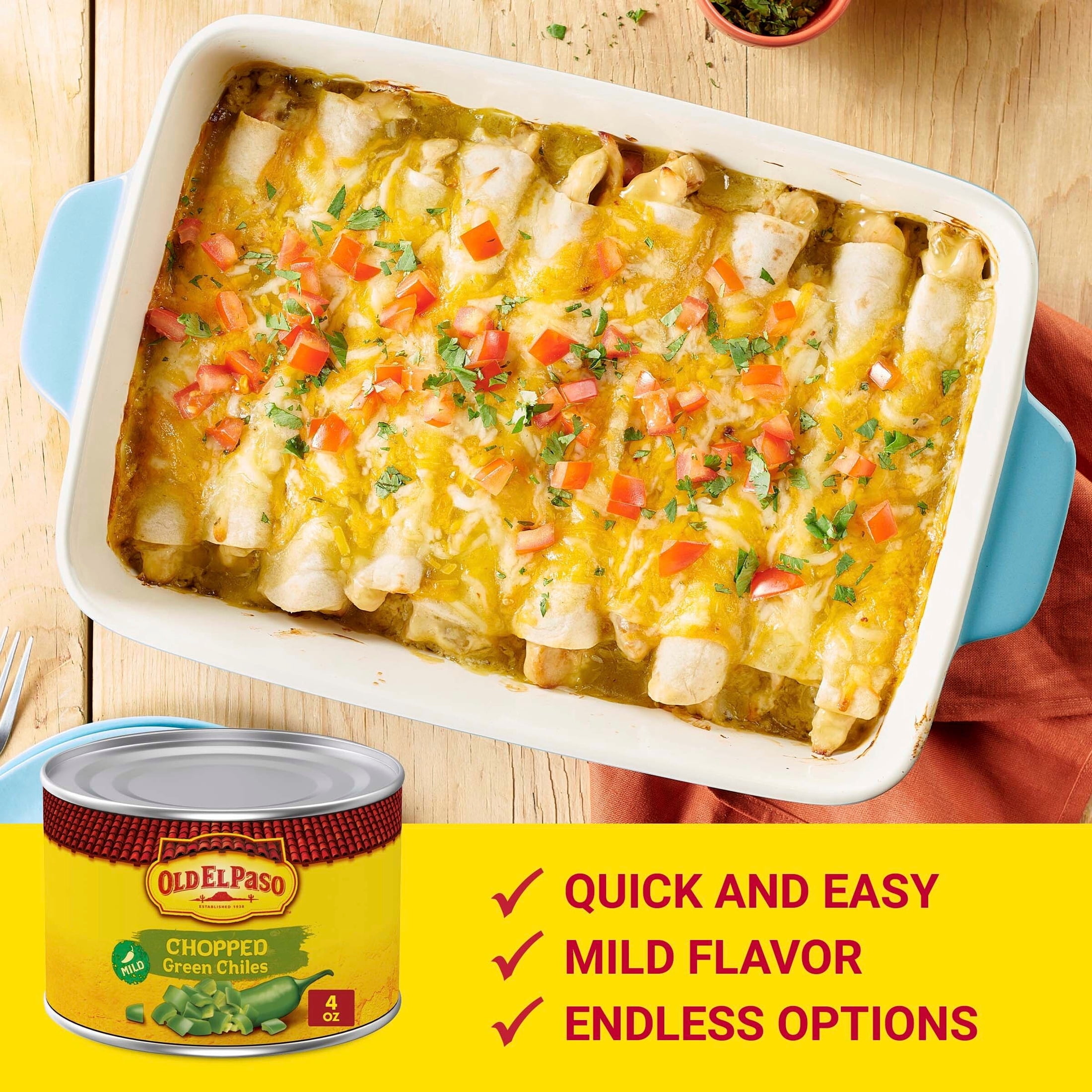 (3 pack) Old El Paso Mild Chopped Green Chiles, Meal Prep, 4 oz