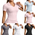 thumbnail image 2 of PEIBang Womens V Neck Collared Short Sleeve Polo Shirt Slim Fit Yoga Sport Top, 2 of 5