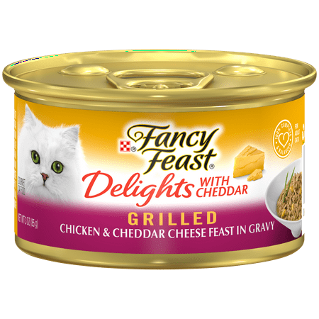 Fancy Feast Grilled Gravy Wet Cat Food, Delights Grilled Chicken & Cheddar Cheese Feast - (24) 3 oz. (Best 3 Cheese Grilled Cheese)