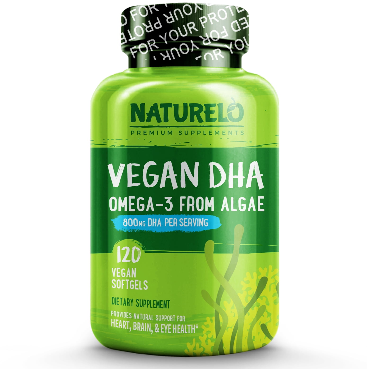 NATURELO Vegan DHA, Omega3 from Algae, 400 mg, 120 Vegan Softgels