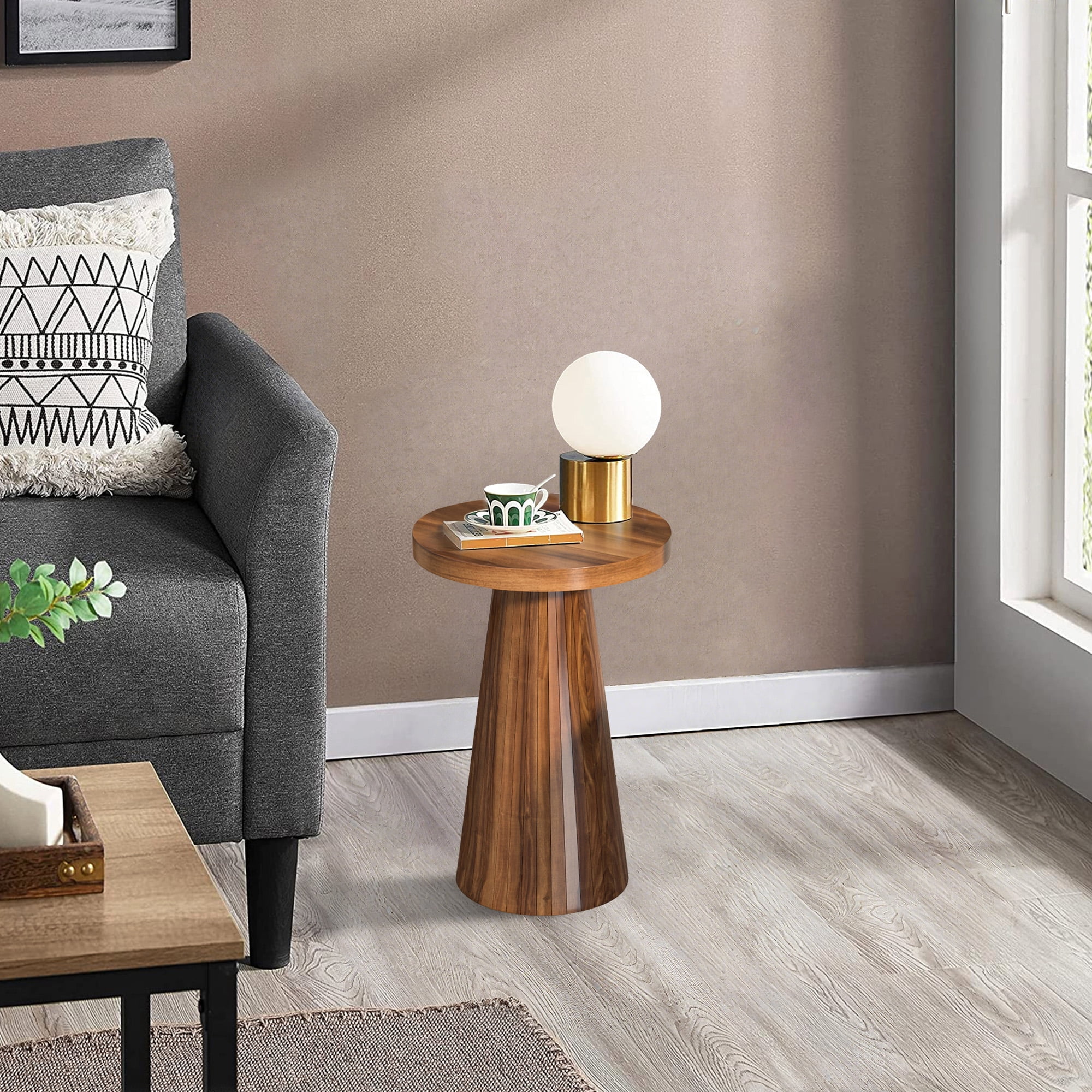 Small Round Pedestal End Table Fluted Drink Table Martini Table Accent Side Table for Living Room