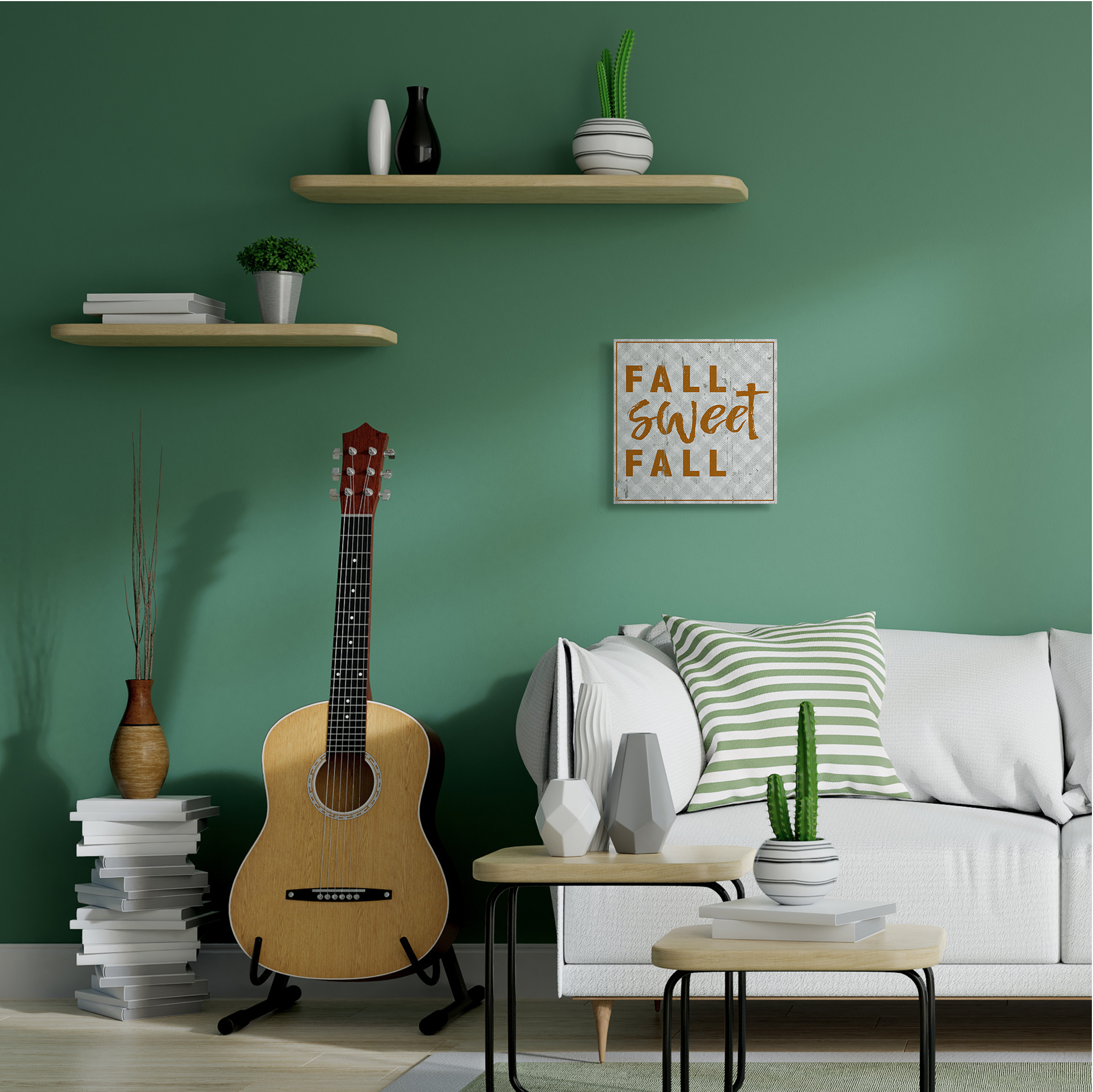 Fall Sweet Fall Phrase Distressed Orange Text Typography Gallery-Wrapped Canvas Print Wall Art, 17x17