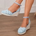 thumbnail image 5 of IWRICH Espadrilles Wedges Sandals for Women Wedge Platform Sandals Closed Toe Ankle Strap Buckle Casual Summer Wedge Heels Sky Blue 7, 5 of 9
