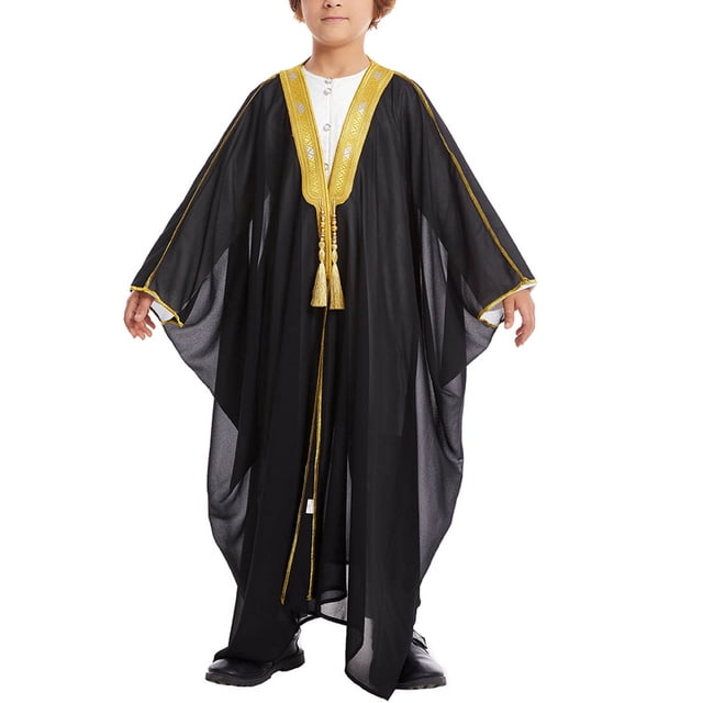 YUNAFFT Robe Musulmane pour Garçons Arabe Brodée Perles Manteau Décontracté Manches Longues pour 2-12 Ans